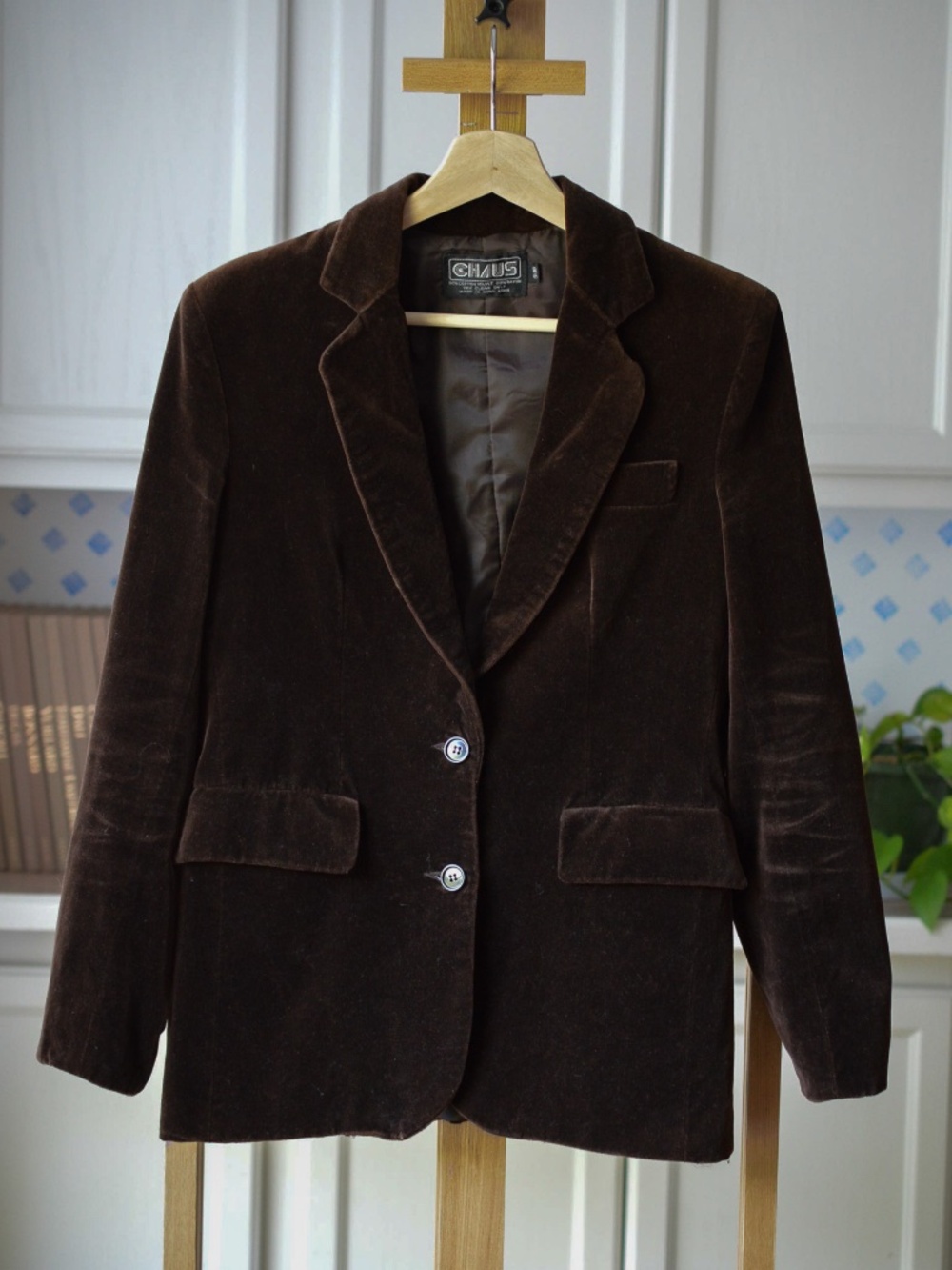 Vintage 80s Chaus Chocolate Brown Cotton Velvet Structured Tailored Blazer